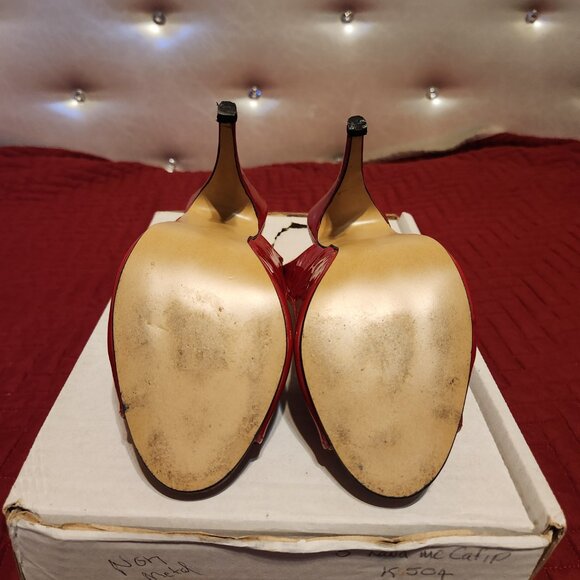 Women's size 7 Red Patent Open-Toe Slingback Pumps with 4.5" heel - Picture 5 of 5